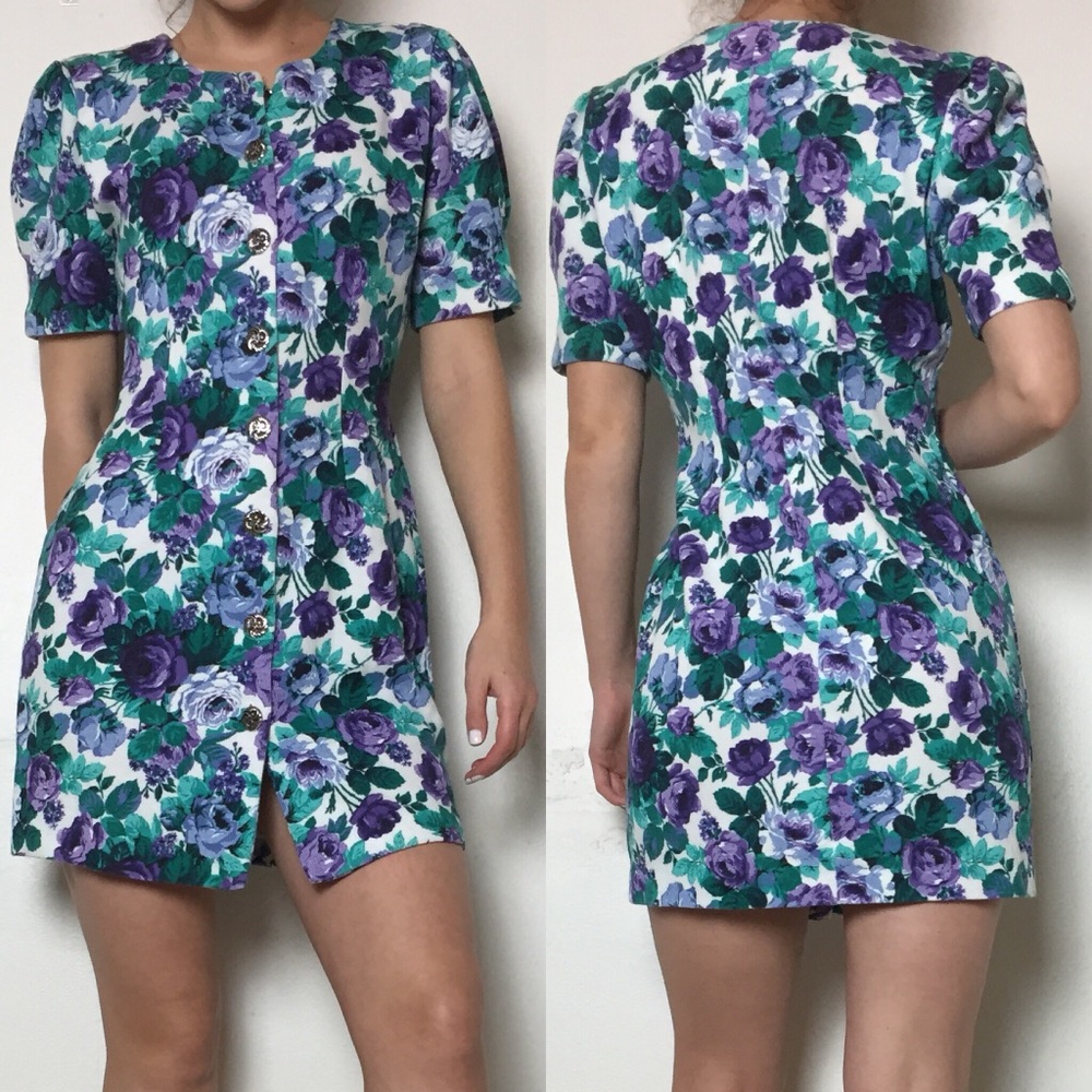 VTG floral button up mini dress